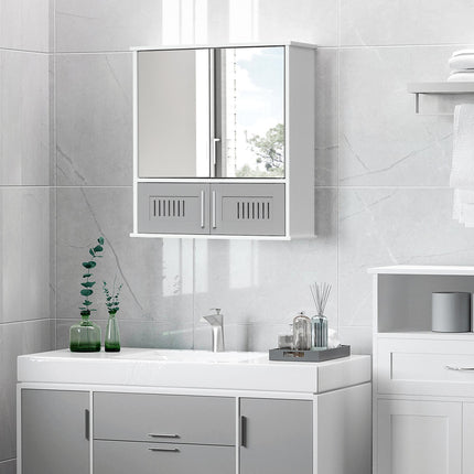 Wall Mounted Bathroom Mirror Cabinet with Adjustable Shelf - Grey