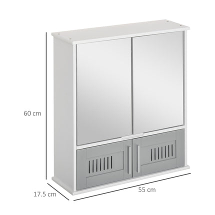 Wall Mounted Bathroom Mirror Cabinet with Adjustable Shelf - Grey