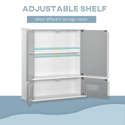Wall Mounted Bathroom Mirror Cabinet with Adjustable Shelf - Grey