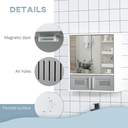 Wall Mounted Bathroom Mirror Cabinet with Adjustable Shelf - Grey