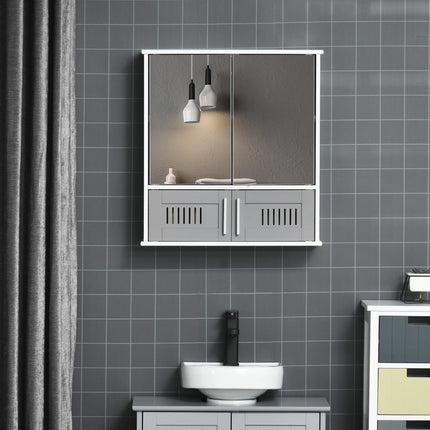 Wall Mounted Bathroom Mirror Cabinet with Adjustable Shelf - Grey