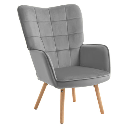 Modern Velvet-Touch Wingback Accent Chair with Support - Grey