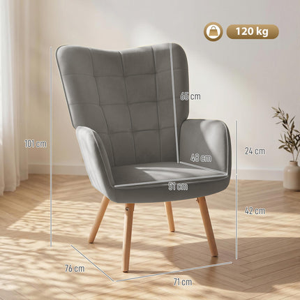 Modern Velvet-Touch Wingback Accent Chair with Support - Grey
