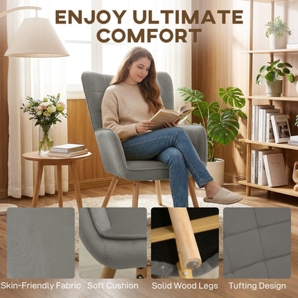Modern Velvet-Touch Wingback Accent Chair with Support - Grey