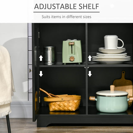 Sideboard with Rubberwood Top and Adjustable Shelves for Dining Room, Kitchen - Black