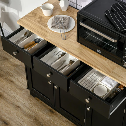Sideboard with Rubberwood Top and Adjustable Shelves for Dining Room, Kitchen - Black