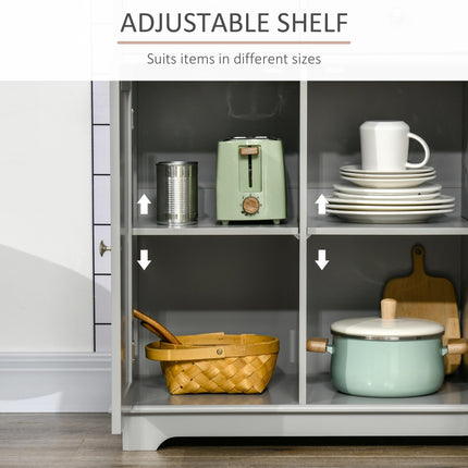 Sideboard with Rubberwood Top and Independent Storage Shelves for Dining Room, Kitchen - Grey