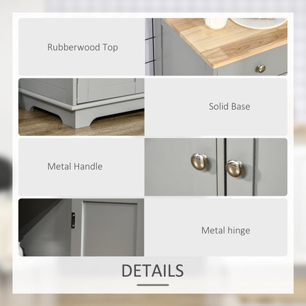 Sideboard with Rubberwood Top and Independent Storage Shelves for Dining Room, Kitchen - Grey