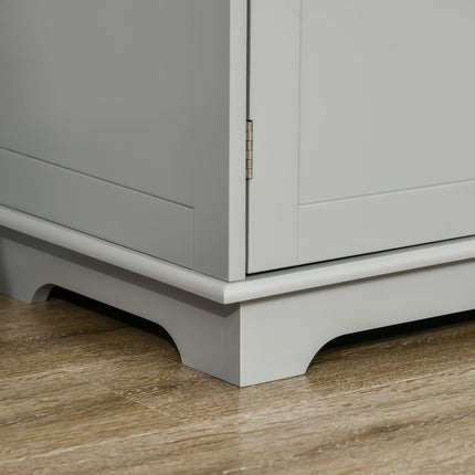 Sideboard with Rubberwood Top and Independent Storage Shelves for Dining Room, Kitchen - Grey