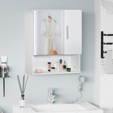 Wall Mounted Bathroom Mirror Cabinet with Adjustable Shelves - White