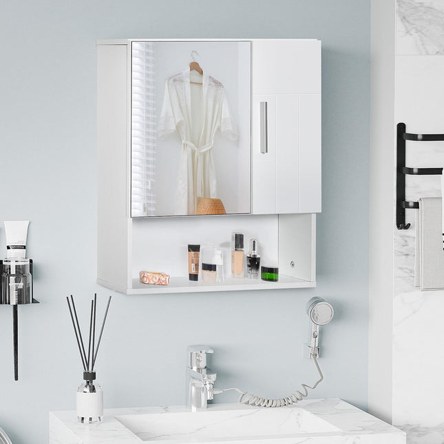 Wall Mounted Bathroom Mirror Cabinet with Adjustable Shelves - White