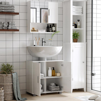 Wall Mounted Bathroom Mirror Cabinet with Adjustable Shelves - White