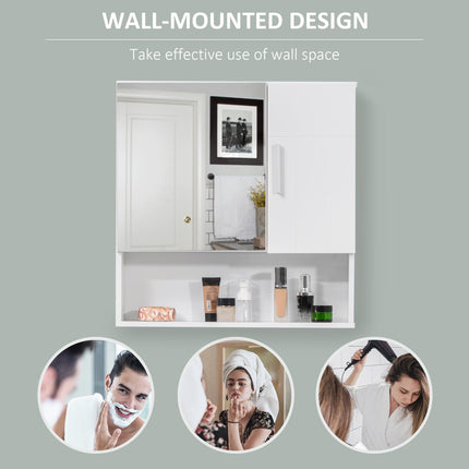 Wall Mounted Bathroom Mirror Cabinet with Adjustable Shelves - White