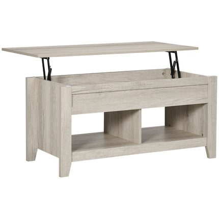 Lift Top Coffee Table with Hidden Storage and Open Shelves - Oak Effect