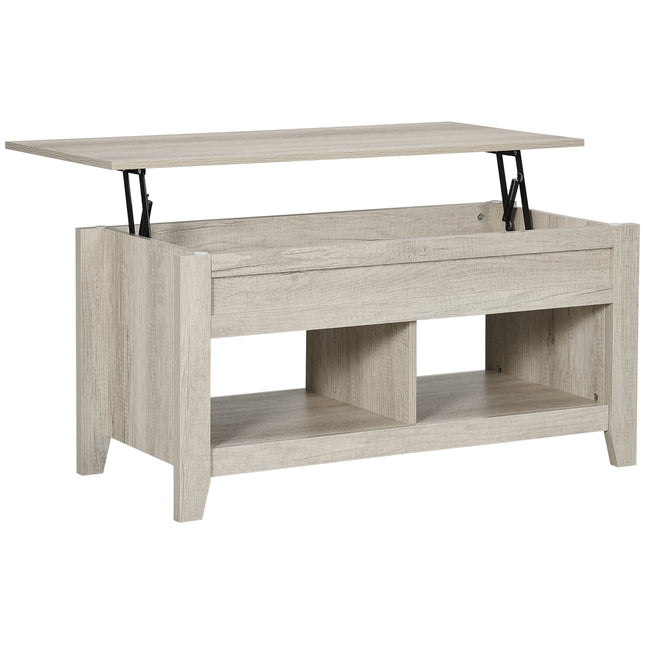 Lift Top Coffee Table with Hidden Storage and Open Shelves - Oak Effect
