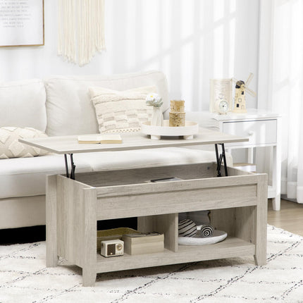 Lift Top Coffee Table with Hidden Storage and Open Shelves - Oak Effect