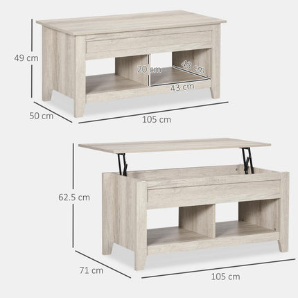 Lift Top Coffee Table with Hidden Storage and Open Shelves - Oak Effect