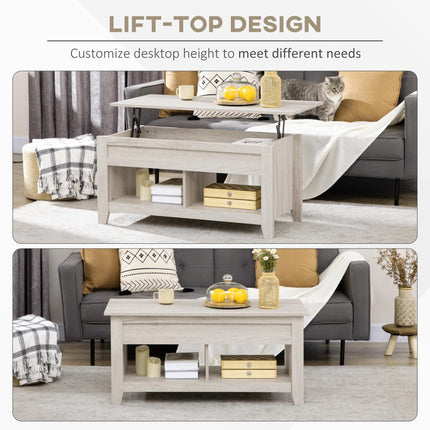 Lift Top Coffee Table with Hidden Storage and Open Shelves - Oak Effect