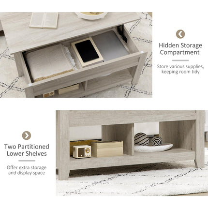 Lift Top Coffee Table with Hidden Storage and Open Shelves - Oak Effect