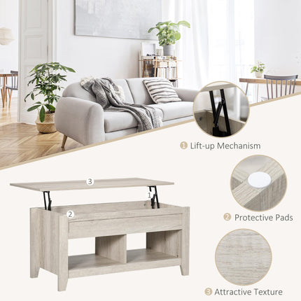 Lift Top Coffee Table with Hidden Storage and Open Shelves - Oak Effect
