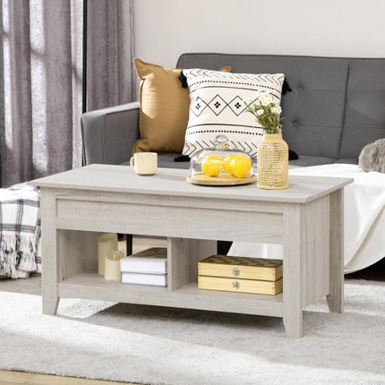 Lift Top Coffee Table with Hidden Storage and Open Shelves - Oak Effect