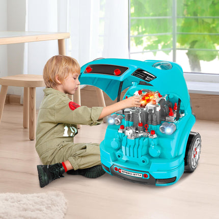 Kids Truck Engine Take Apart Workshop Toy Set for Ages 3-5 with Steering Wheel - Teal Green