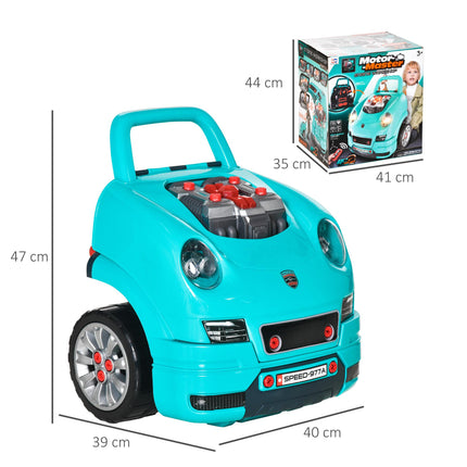 Kids Truck Engine Take Apart Workshop Toy Set for Ages 3-5 with Steering Wheel - Teal Green
