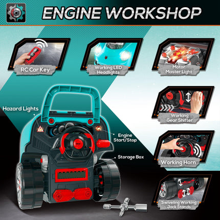 Kids Truck Engine Take Apart Workshop Toy Set for Ages 3-5 with Steering Wheel - Teal Green