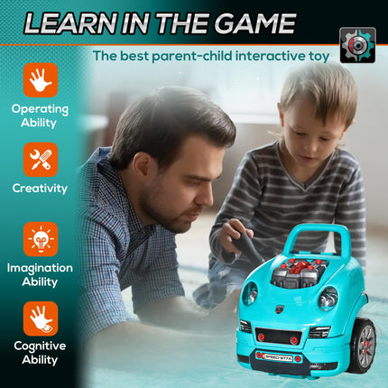 Kids Truck Engine Take Apart Workshop Toy Set for Ages 3-5 with Steering Wheel - Teal Green