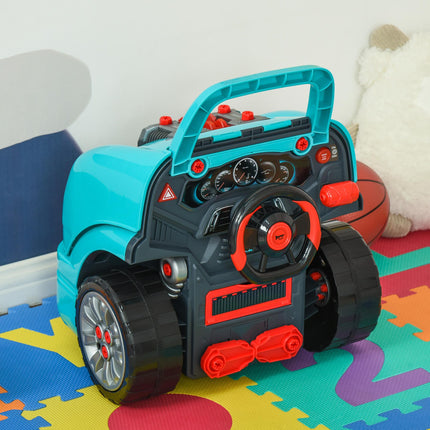Kids Truck Engine Take Apart Workshop Toy Set for Ages 3-5 with Steering Wheel - Teal Green