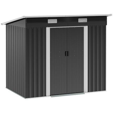 7 x 4ft Outdoor Storage Shed with Foundation Kit, Lean to Metal Garden Shed for