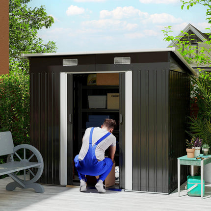 7 x 4ft Outdoor Storage Shed with Foundation Kit, Lean to Metal Garden Shed for