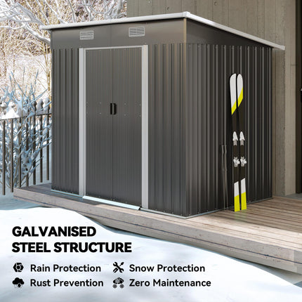 7 x 4ft Outdoor Storage Shed with Foundation Kit, Lean to Metal Garden Shed for
