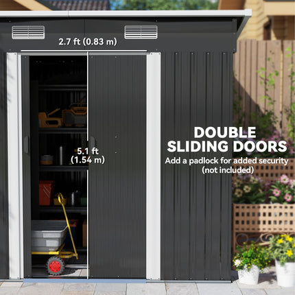7 x 4ft Outdoor Storage Shed with Foundation Kit, Lean to Metal Garden Shed for