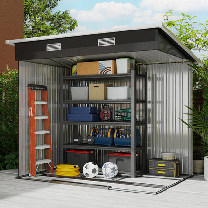 7 x 4ft Outdoor Storage Shed with Foundation Kit, Lean to Metal Garden Shed for