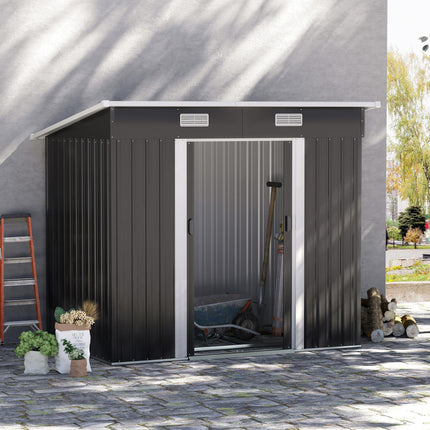 7 x 4ft Outdoor Storage Shed with Foundation Kit, Lean to Metal Garden Shed for