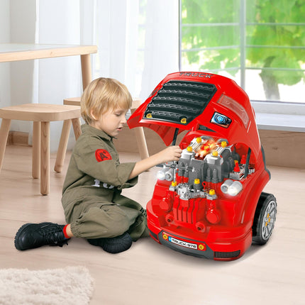 Kids Educational Toy Truck Service Station Playset with RC Car Key for Toddlers 3-5 Years - Red
