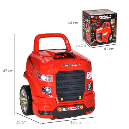 Kids Educational Toy Truck Service Station Playset with RC Car Key for Toddlers 3-5 Years - Red
