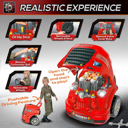 Kids Educational Toy Truck Service Station Playset with RC Car Key for Toddlers 3-5 Years - Red