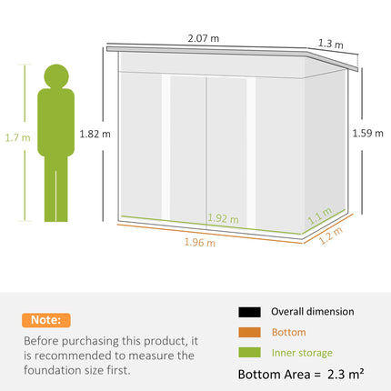 6.8 x 4.3ft Outdoor Garden Storage Shed with Sliding Door & Air Vents - Light Green