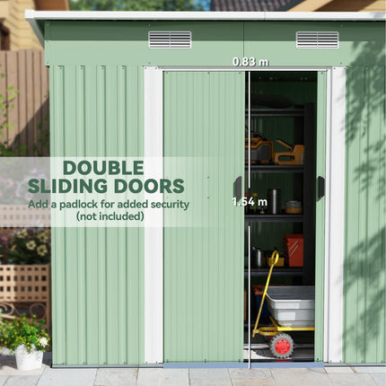 6.8 x 4.3ft Outdoor Garden Storage Shed with Sliding Door & Air Vents - Light Green