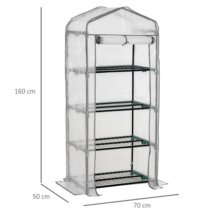4 Tier Portable Greenhouse with Metal Frame and PE Cover - White