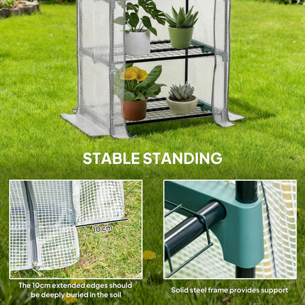 4 Tier Portable Greenhouse with Metal Frame and PE Cover - White