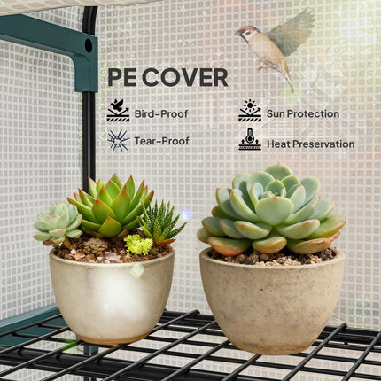 4 Tier Portable Greenhouse with Metal Frame and PE Cover - White