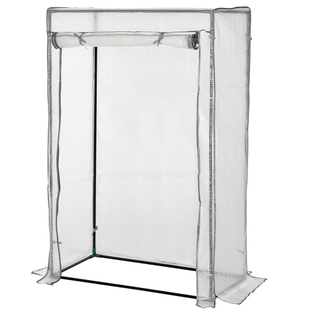 Steel Frame 1-Piece Greenhouse with PE Cover and Roll-Up Door - White