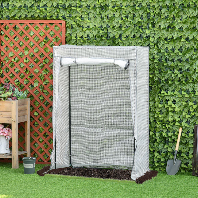 Steel Frame 1-Piece Greenhouse with PE Cover and Roll-Up Door - White