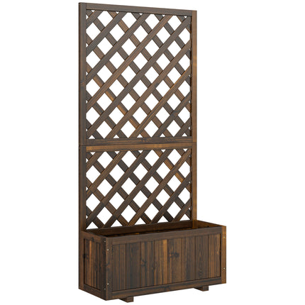Wooden Pine Raised Trough Planter with Trellis - Natural Wood