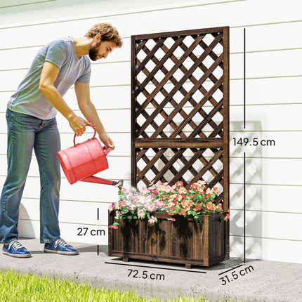 Wooden Pine Raised Trough Planter with Trellis - Natural Wood