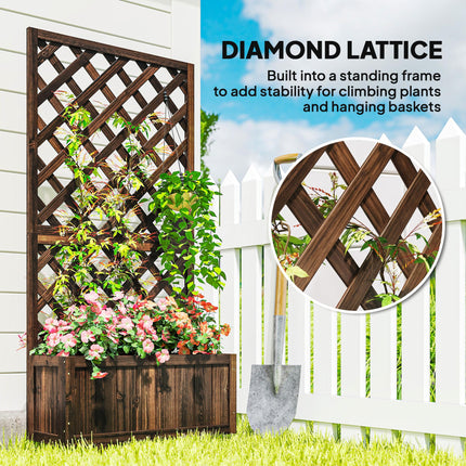 Wooden Pine Raised Trough Planter with Trellis - Natural Wood