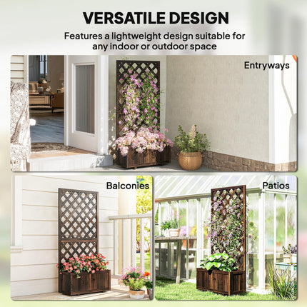 Wooden Pine Raised Trough Planter with Trellis - Natural Wood